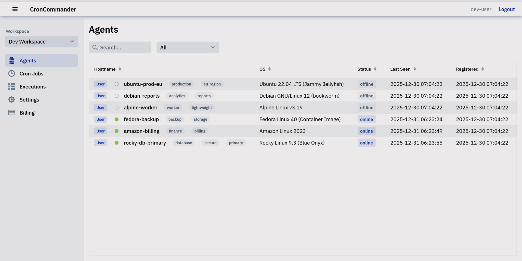 Agents view screenshot