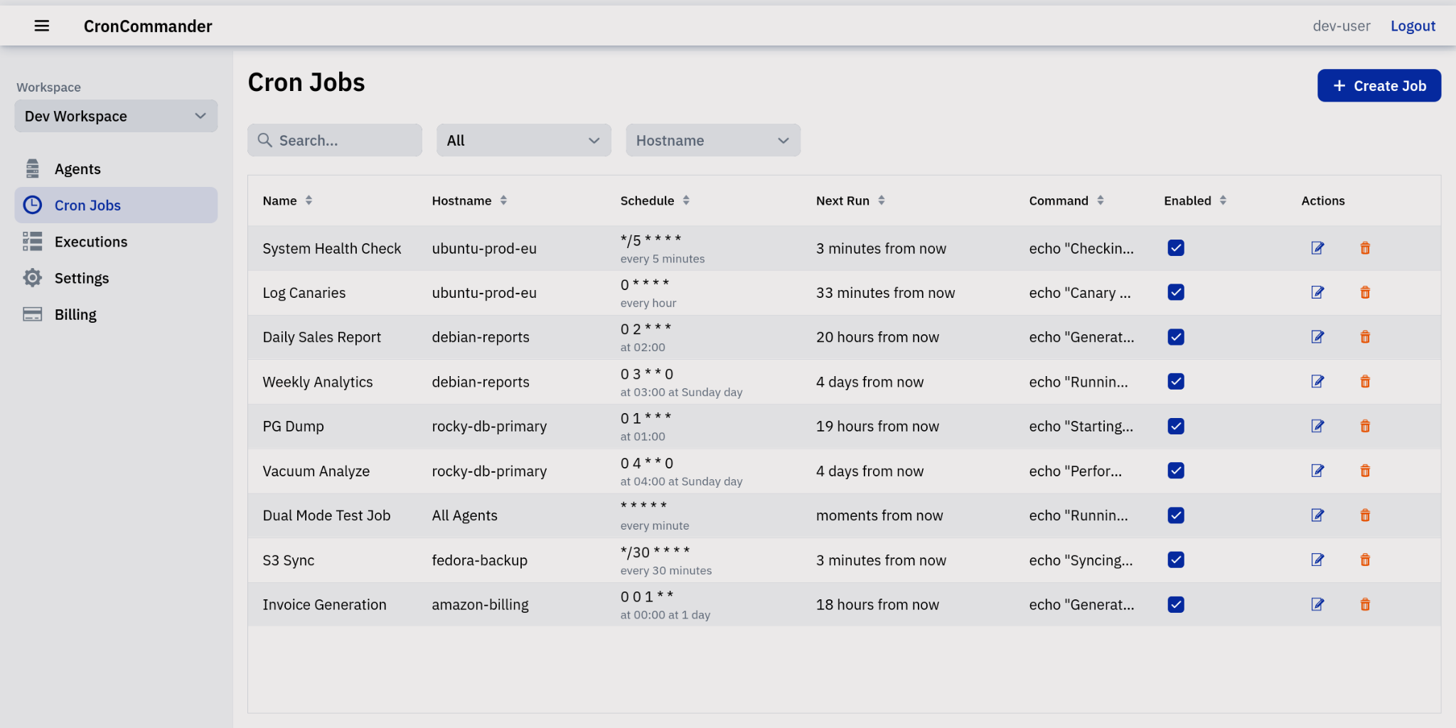 Cron Jobs view screenshot